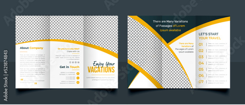 Travel business trifold brochure template, with editable a4 size vector illustration format;