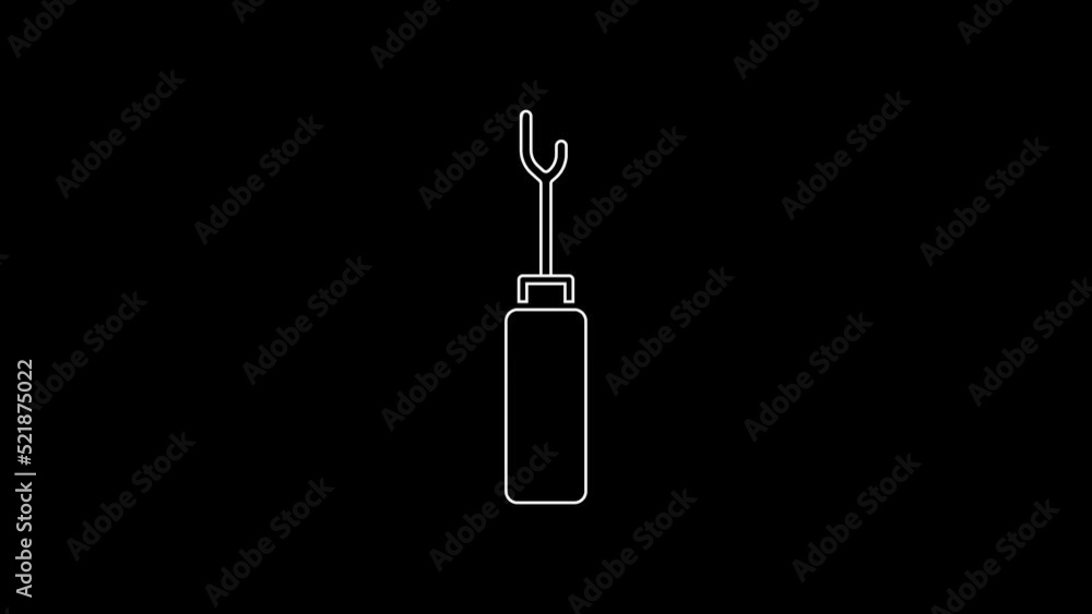 White line Awl tool with wooden handle icon isolated on black background. Work equipment tailor industry. 4K Video motion graphic animation White line Awl tool with wooden handle icon isolated on black background. Work equipment tailor industry. 4K Video motion graphic animation