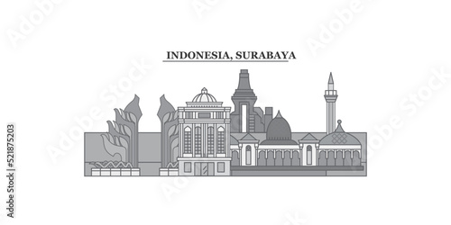 Indonesia, Surabaya city skyline isolated vector illustration, icons photo