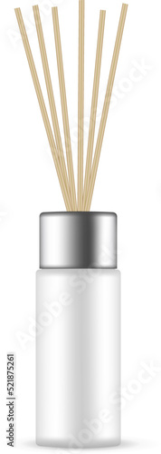 Bottle for Fragrance Diffuser With Wooden Aroma Sticks Isolated on White Background. Vector Illustration