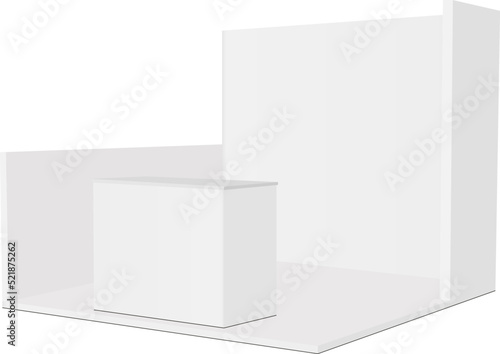 Blank Exhibition Trade Show Booth Mock Up with Demonstration Table, Side View. Vector Illustration