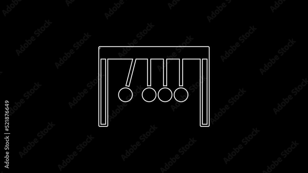 White line Pendulum icon isolated on black background. Newtons cradle. 4K Video motion graphic animation White line Pendulum icon isolated on black background. Newtons cradle. 4K Video motion graphic animation