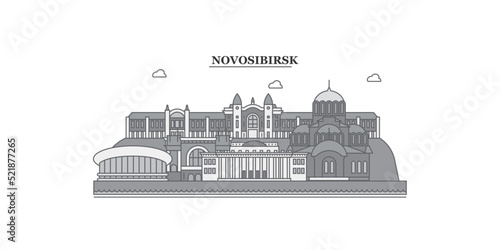 Russia, Novosibirsk city skyline isolated vector illustration, icons