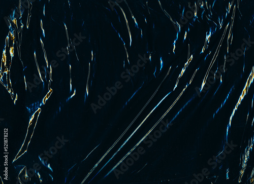 Grunge overlay. Wrinkled film texture. Old foil photo editor layer. Blue orange glow dust scratch noise on dark crumpled copy space illustration abstract background.