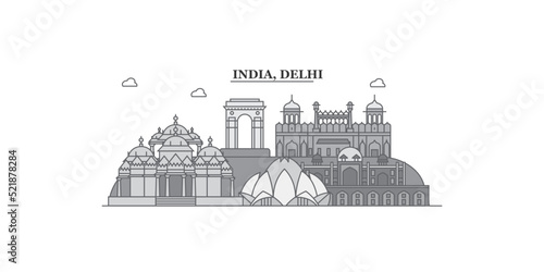 India, Delhi city skyline isolated vector illustration, icons
