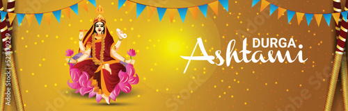 Happy navratri celebration banner with goddess durga