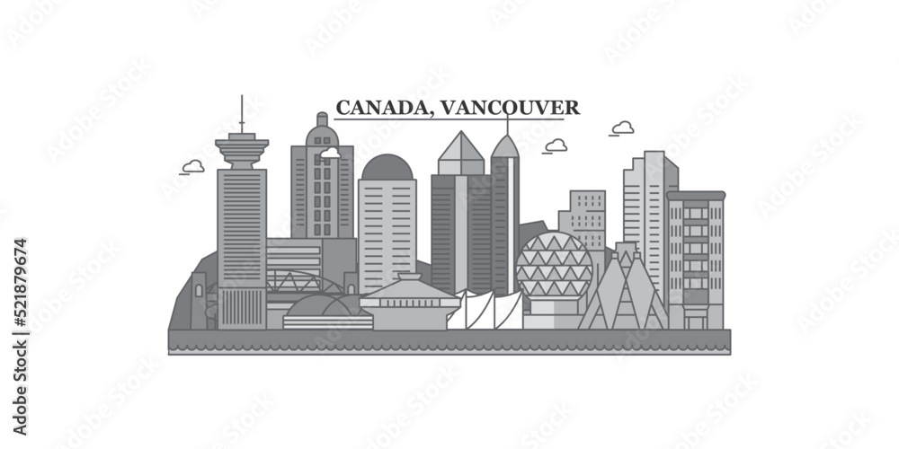 Naklejka premium Canada, Vancouver city skyline isolated vector illustration, icons