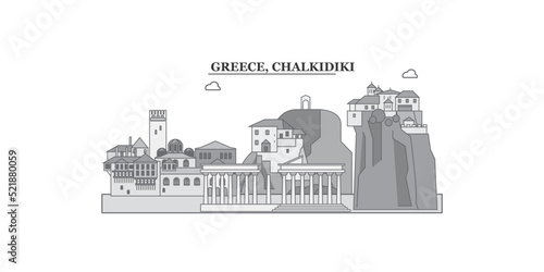 Greece, Chalkidiki city skyline isolated vector illustration, icons