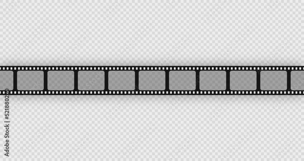 Retro camera reel with slide. Seamless cinematic frame. Vintage video border. Old photo roll on transparent background. Close-up cinema seamless strip. Vector illustration.