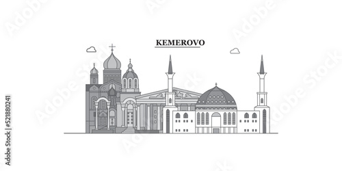 Russia, Kemerovo city skyline isolated vector illustration, icons