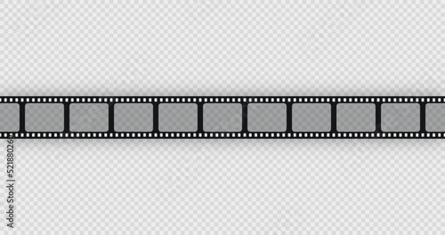 Retro camera reel with slide. Seamless cinematic frame. Vintage video border. Old photo roll on transparent background. Close-up cinema seamless strip. Vector illustration.