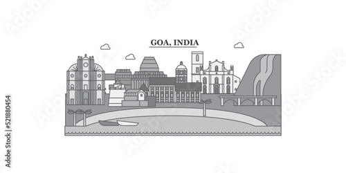 India, Goa city skyline isolated vector illustration, icons