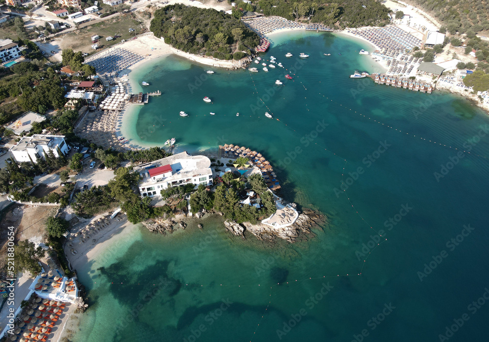 beach in Ksamil, a seaside village in southern Albania and part of the Albanian Riviera.