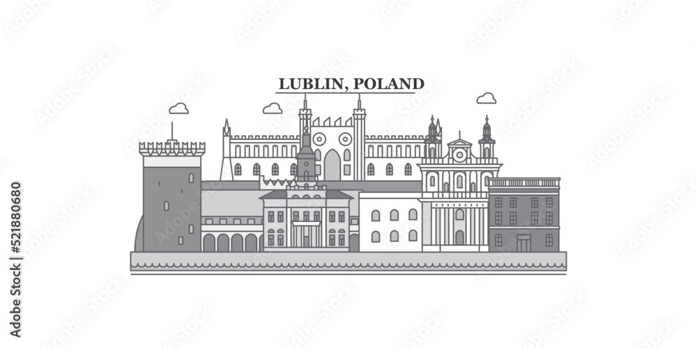 Poland, Lublin city skyline isolated vector illustration, icons - obrazy, fototapety, plakaty 