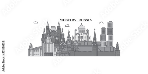 Russia, Moscow city skyline isolated vector illustration, icons