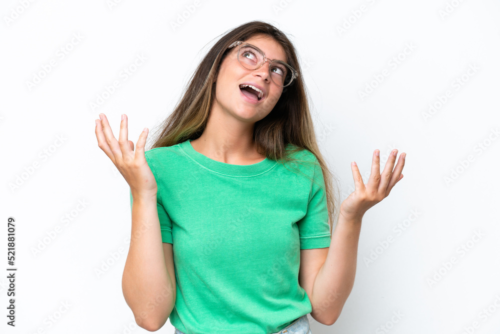 Young caucasian woman isolated on white background smiling a lot Young caucasian woman isolated on white background smiling a lot