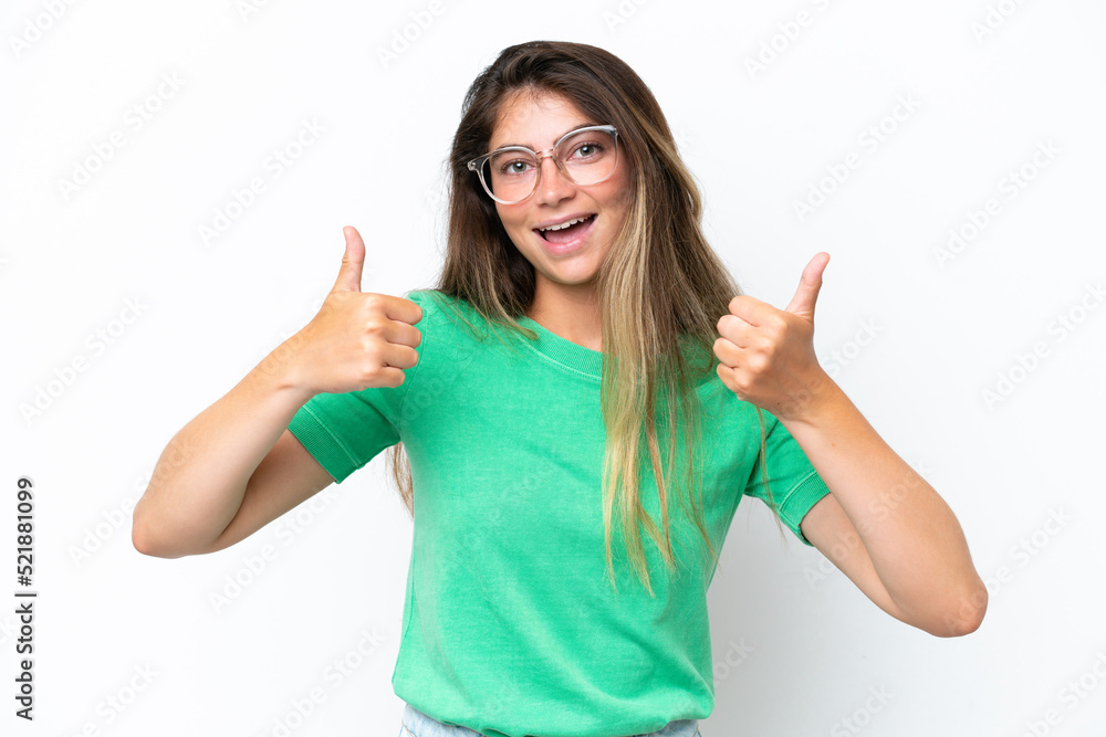 Young caucasian woman isolated on white background giving a thumbs up gesture Young caucasian woman isolated on white background giving a thumbs up gesture