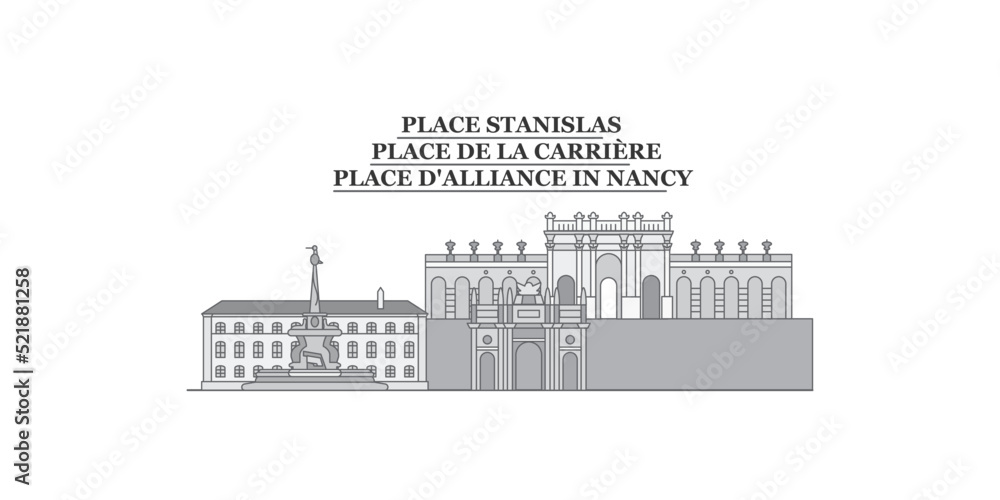 France, Nancy city skyline isolated vector illustration, icons