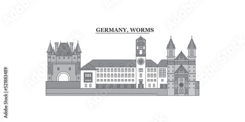 Germany, Worms city skyline isolated vector illustration, icons