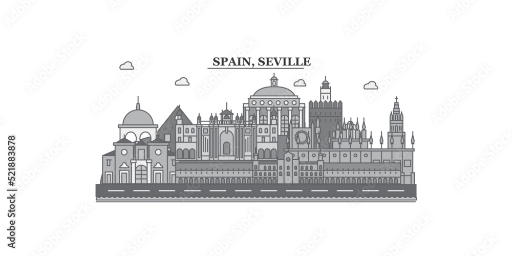 Spain, Seville city skyline isolated vector illustration, icons
