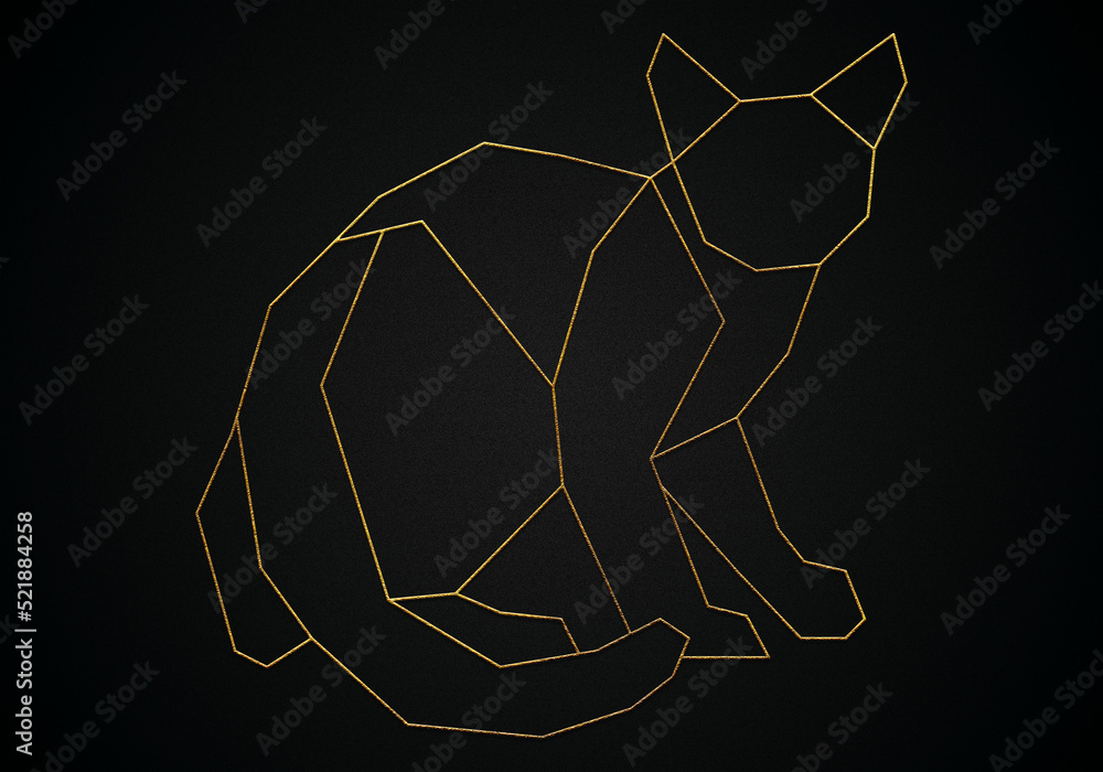 Polygonal geometric walking cat with golden effect Polygonal geometric walking cat with golden effect