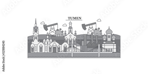 Russia, Tumen city skyline isolated vector illustration, icons photo