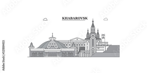 Russia, Khabarovsk city skyline isolated vector illustration, icons photo