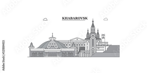 Russia, Khabarovsk city skyline isolated vector illustration, icons