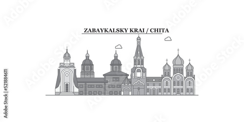 Russia, Chita city skyline isolated vector illustration, icons