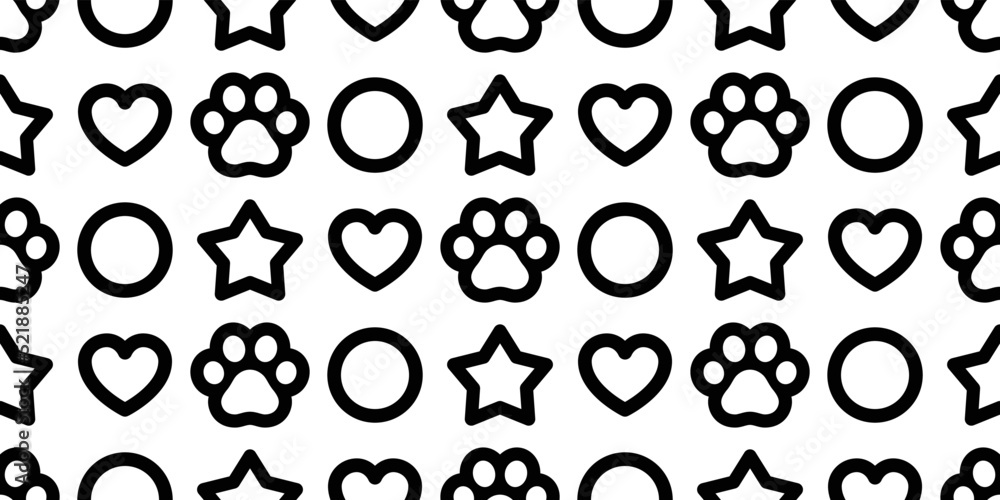 Obraz premium dog paw seamless pattern footprint polka dot heart star vector french bulldog pet puppy breed cartoon doodle repeat wallpaper tile background scaf isolated illustration design