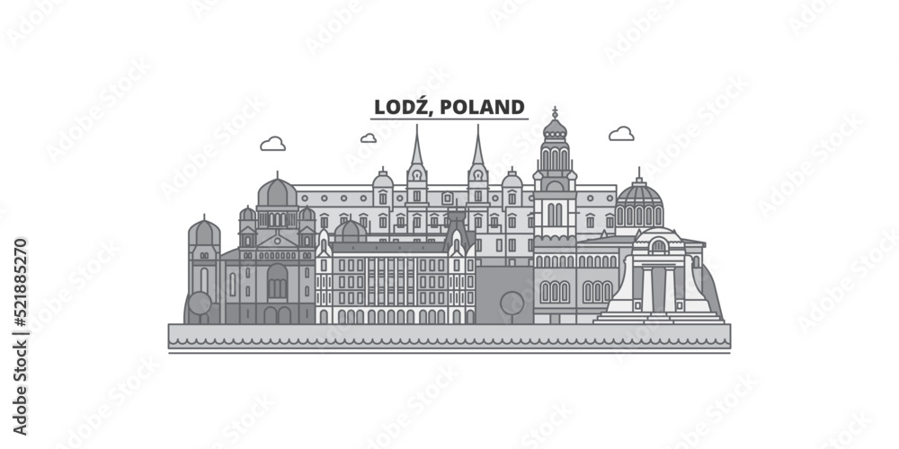 Poland, Lodz city skyline isolated vector illustration, icons - obrazy, fototapety, plakaty 