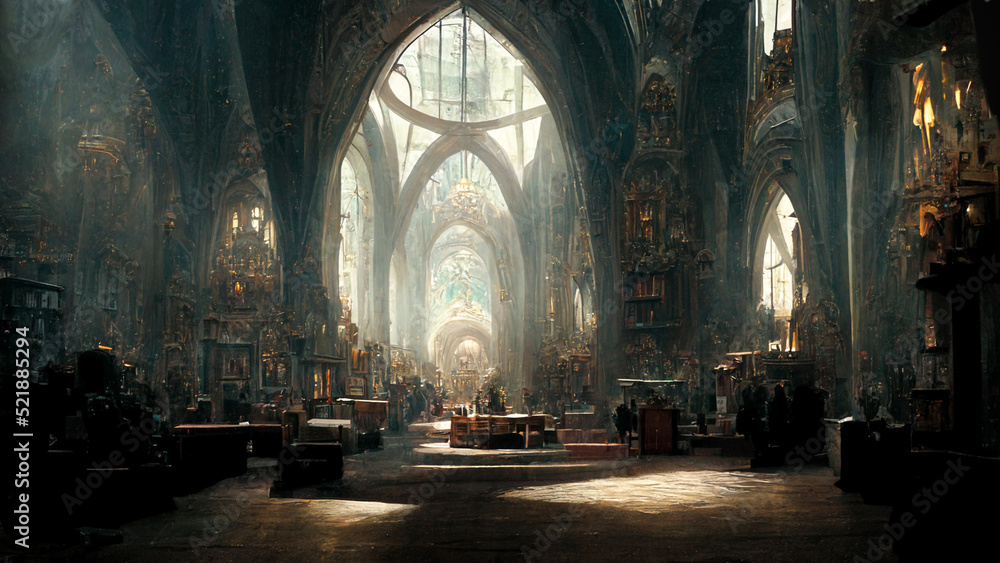 Inside a beautiful cathedral, illustration