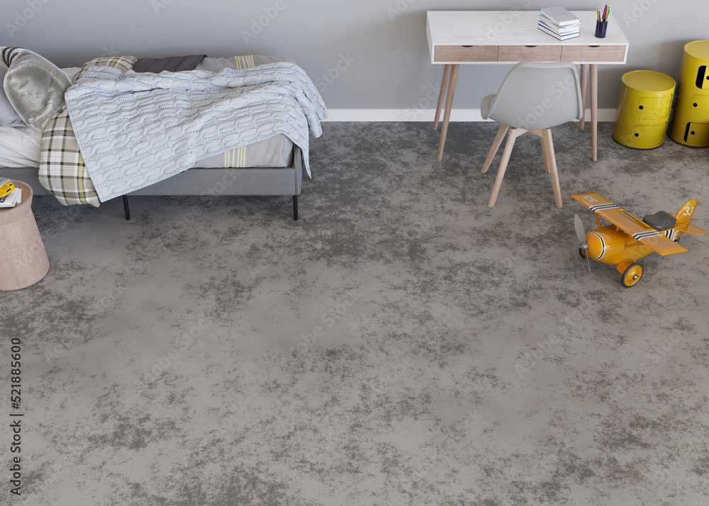 Mock up for carpet. Children room interior in contemporary style. Top
