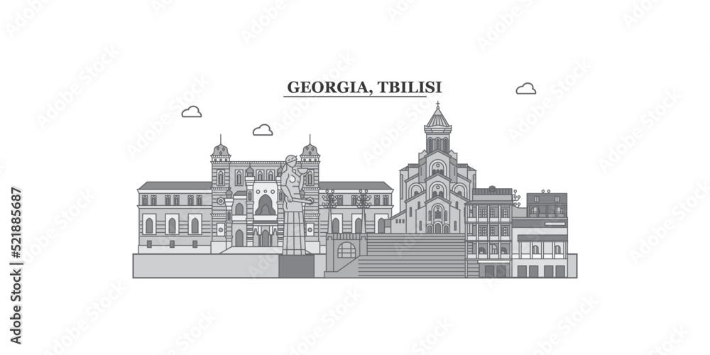 Georgia, Tbilisi city skyline isolated vector illustration, icons