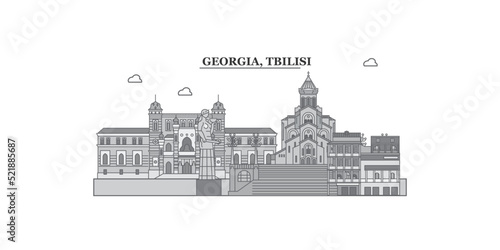 Obraz na płótnie Georgia, Tbilisi city skyline isolated vector illustration, icons w salonie