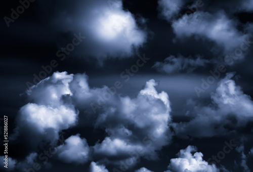 Cloudy sky. Dark blue cumulus clouds. Storm cloudscape. Nature background. Windy thunderstorm weather forecast. Religion concept. Nature hurricane. Atmospheric landscape. Beautiful wallpaper.