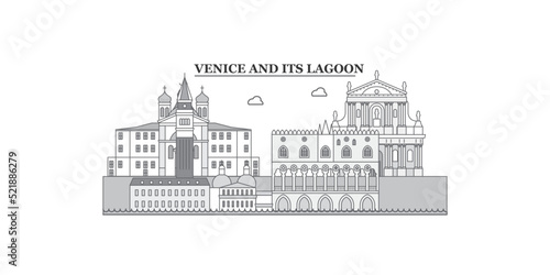 Italy, Venice Landmark city skyline isolated vector illustration, icons