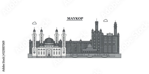 Russia, Maykop city skyline isolated vector illustration, icons photo