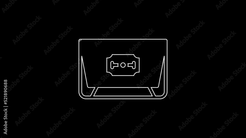 White line Blade razor icon isolated on black background. 4K Video motion graphic animation White line Blade razor icon isolated on black background. 4K Video motion graphic animation