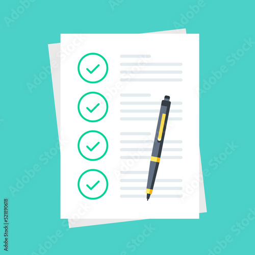 Checklist. Check list with green check marks. Vector illustration