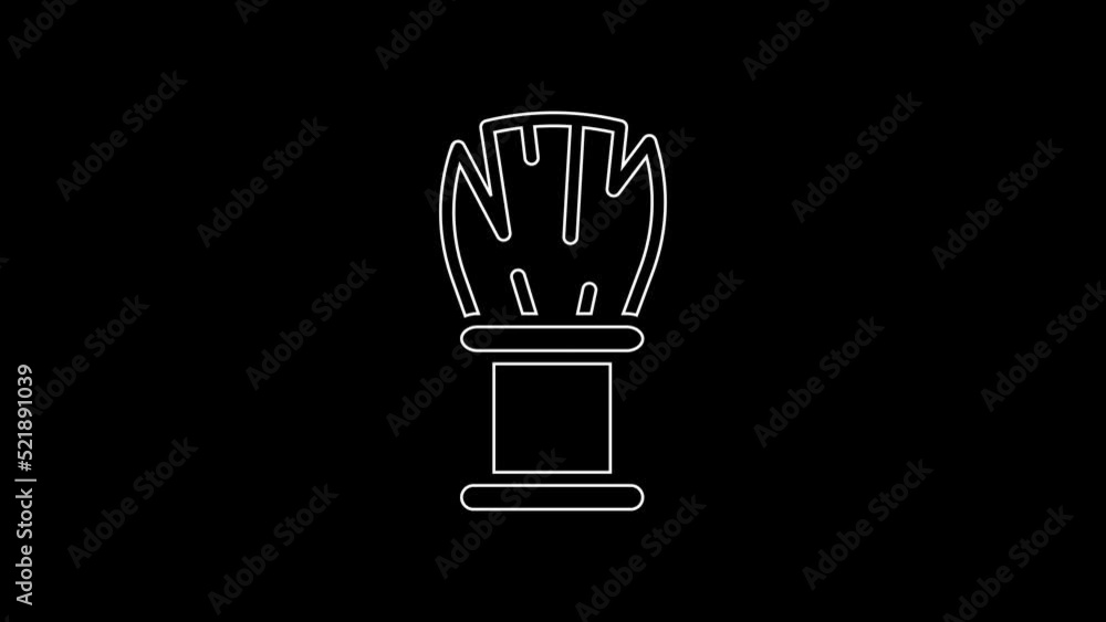 White line Shaving brush icon isolated on black background. Barbershop symbol. 4K Video motion graphic animation White line Shaving brush icon isolated on black background. Barbershop symbol. 4K Video motion graphic animation