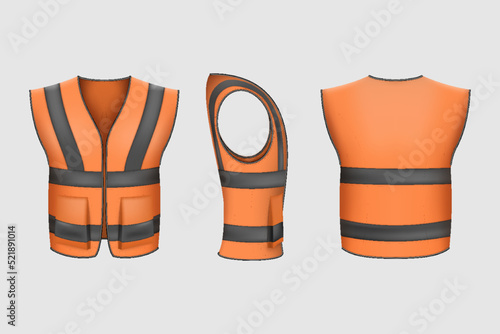 Safety vest builder protection clothes. Orange safety vest for industrial building worker