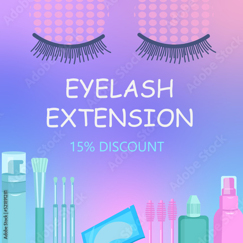 banner eyelashes extended discount. gradient background