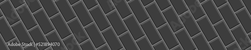Black rectangle tile diagonal arrangement. Ceramic kitchen backsplash, bathroom floor seamless pattern. Stone brick wall background. Indoor or outdoor decoration. Vector flat illustration