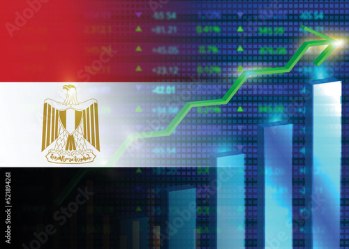 Economic growth in Egypt.Egypt's stock market.Egyptian flag with charts,growth arrow