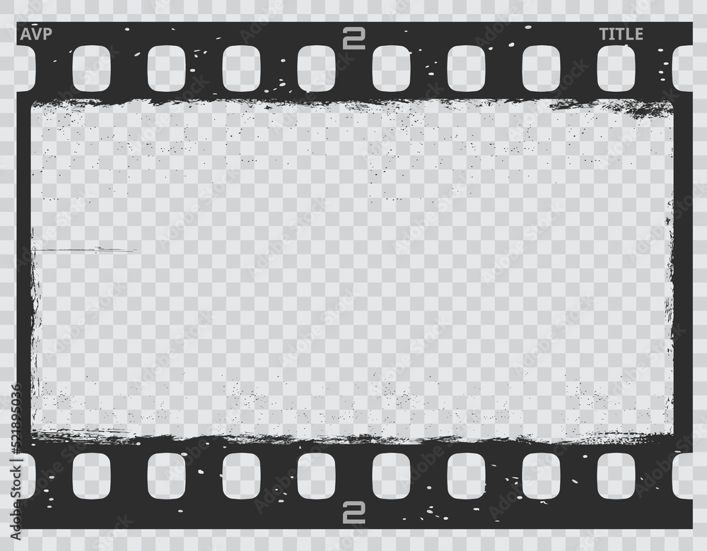 Grunge movie film strip, vintage filmstrip frame, vector old photo texture  background. Film strip negative or cinema camera filmstrip with grunge  borders, retro motion picture and retro photography Stock Vector