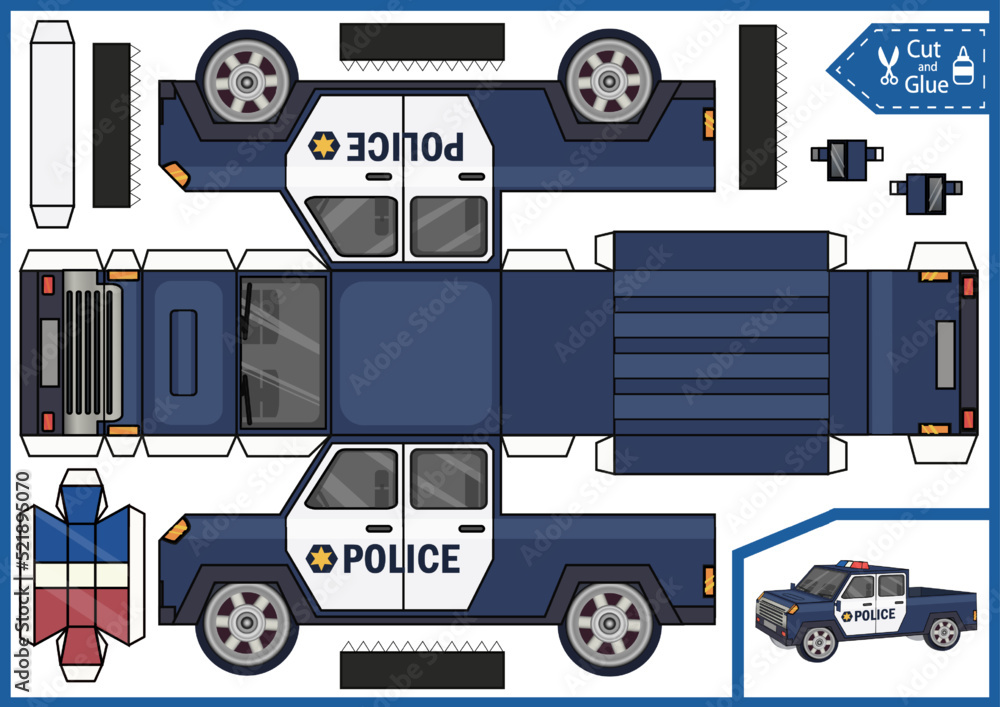 Kids craft template. Cut and glue paper police truck. Make 3d model of toys  car. Vector activity page and wksheet for children. Stock Vector | Adobe  Stock