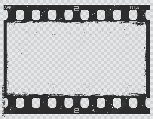 Grunge movie film strip, vintage filmstrip frame, vector old photo texture background. Film strip negative or cinema camera filmstrip with grunge borders, retro motion picture and retro photography photo