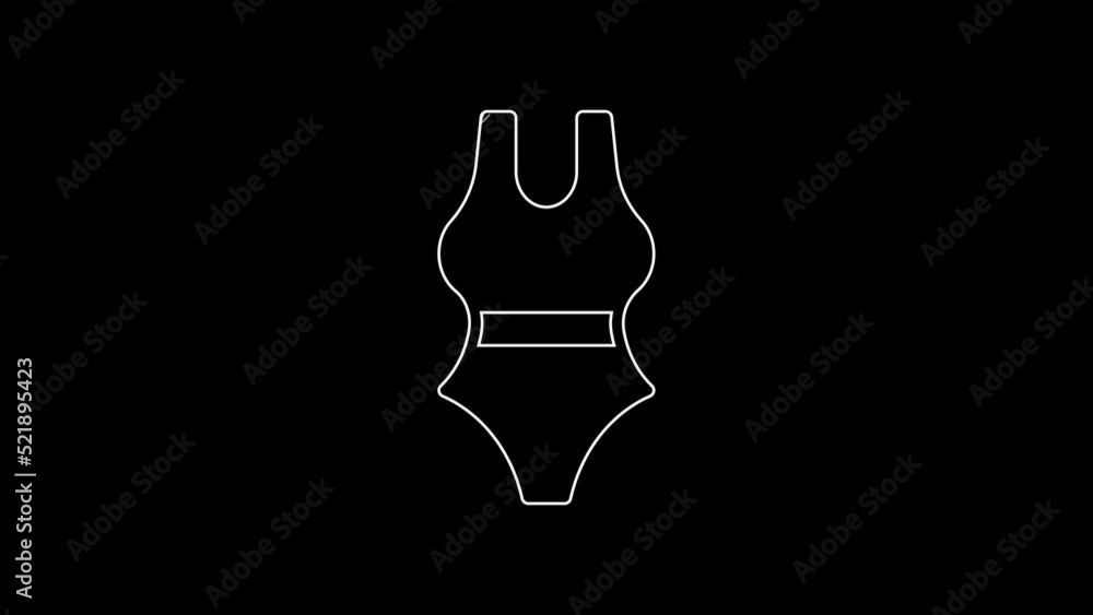 White line Swimsuit icon isolated on black background. 4K Video motion graphic animation White line Swimsuit icon isolated on black background. 4K Video motion graphic animation