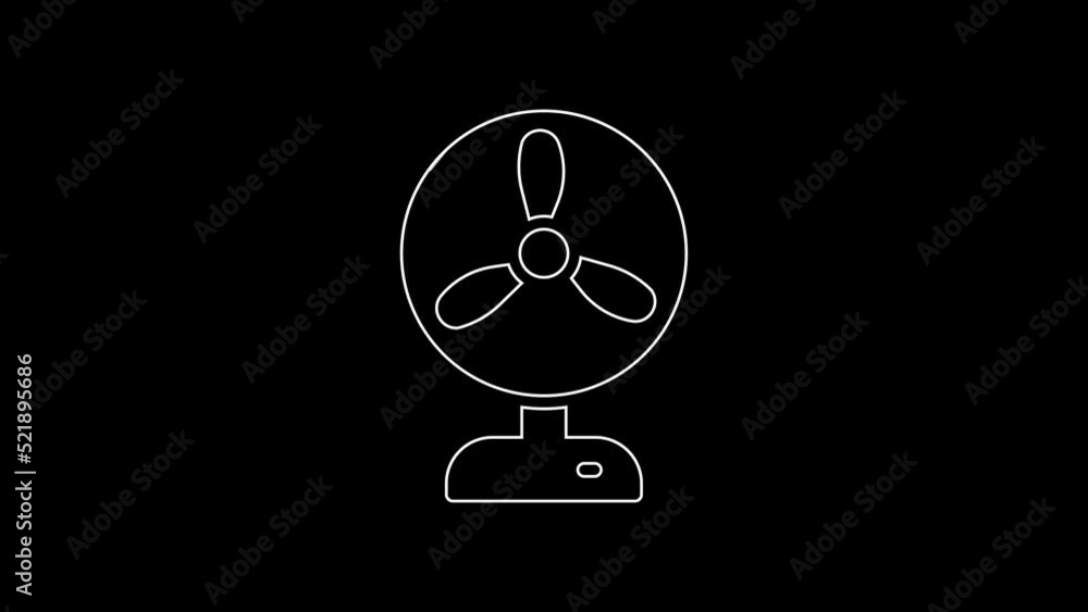 White line Electric fan icon isolated on black background. 4K Video motion graphic animation White line Electric fan icon isolated on black background. 4K Video motion graphic animation